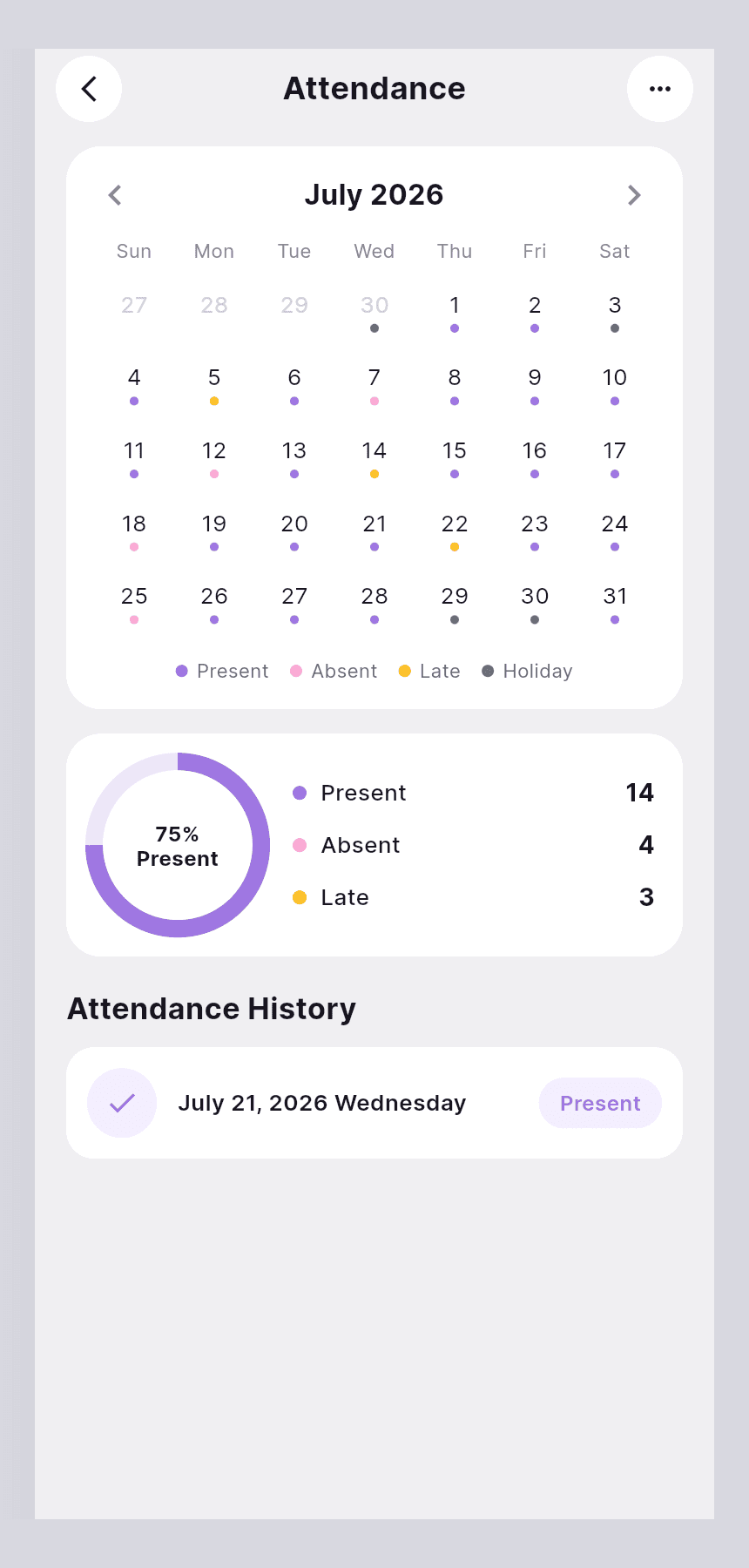 Student attendance tracking in the Tevixa mobile app