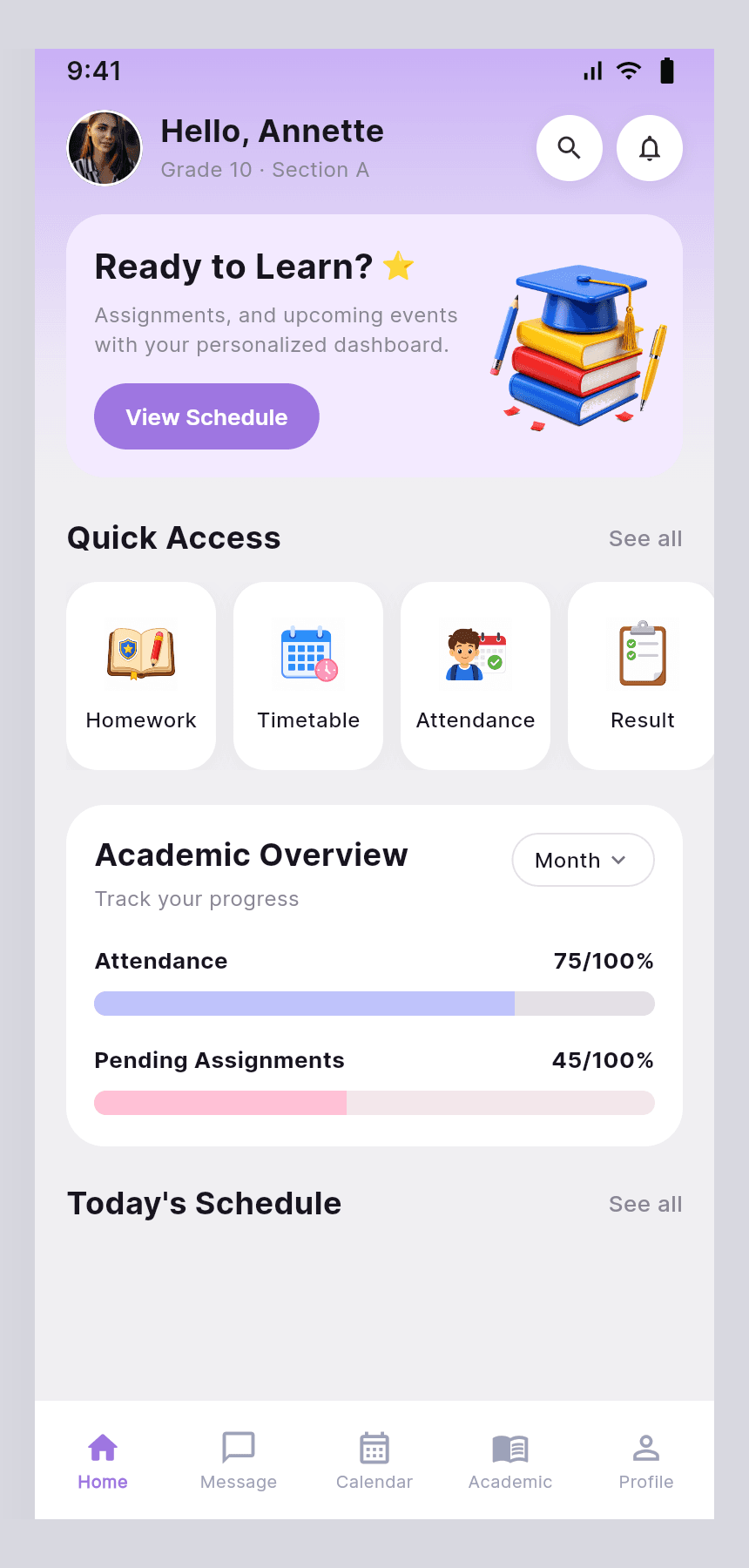 Tevixa student mobile dashboard